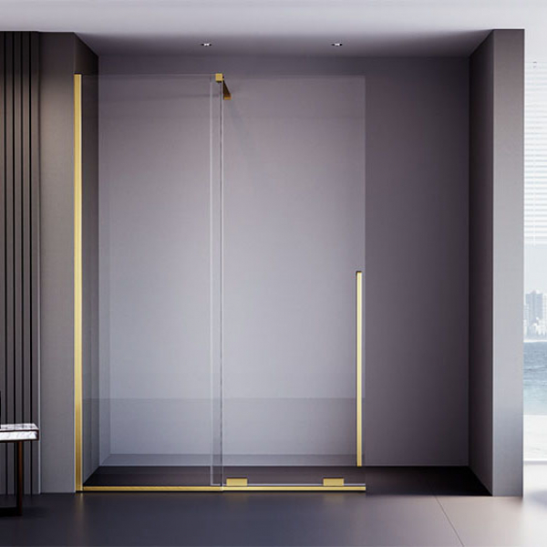 Душевая дверь Veconi Premium Trento PTDW-50G, 1000x2000, брашированное золото, стекло прозрачное