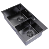 Мойка настол.монтаж 72х40 (3,0) 2-х ЧАШЕВАЯ вып 3 1/2  MIXLINE PRO 22см с сифоном (черный графит) Ника