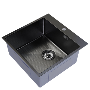 Мойка настол.монтаж 50х50 (2,0) вып 3 1/2  MIXLINE PRO 20см с сифоном (черный графит НАНО декор) Ника