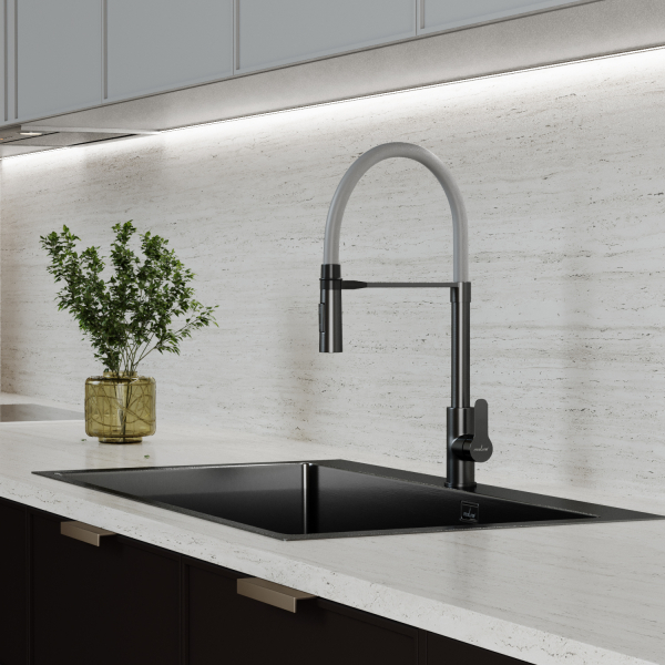 Смеситель для кухни 35k MIXLINE MLSS-0402BL серый гибкий излив магнит, п/гайку ЧЕРНЫЙ ГРАФИТ